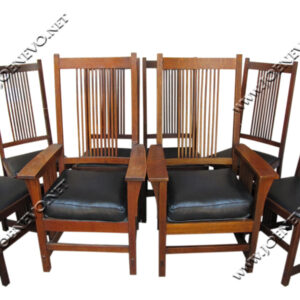 SUPERB and RARE complete set of eight GUSTAV STICKLEY spindled chairs | w1875