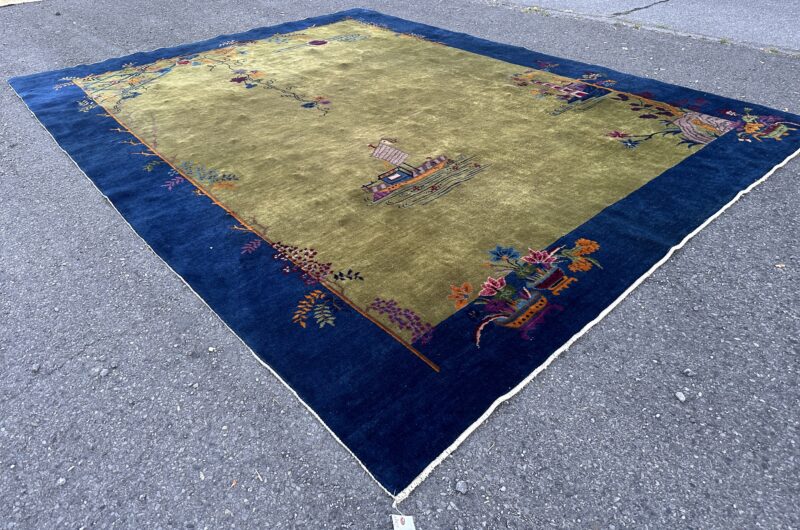 Antique Art Deco Chinese Rug with Olive and Violet Colors and Hints of Gold RR5164 - Image 2